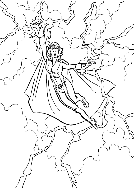 X MEN coloring pages - Storm flying