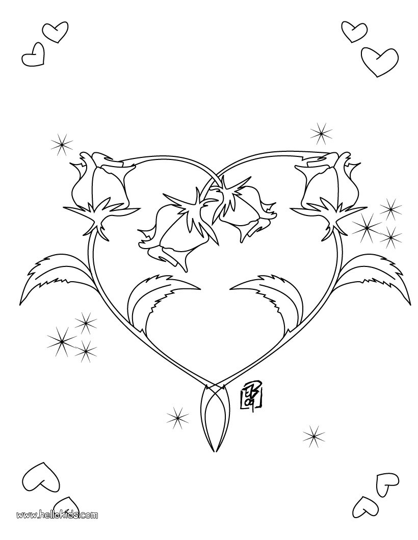 VALENTINE'S DAY coloring pages - Roses heart shape