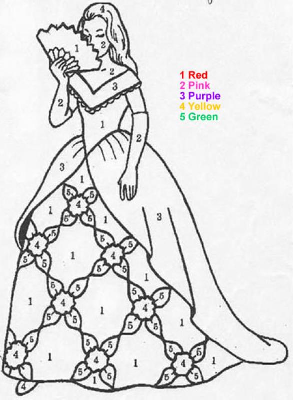 CHARACTERS Color by Number coloring pages - Princess