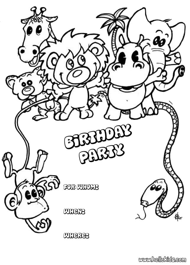 Animals : Birthday Party invitation - BIRTHDAY CARDS coloring pages 