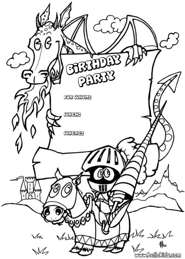 Dragon : Birthday Party Invitation - BIRTHDAY CARDS coloring pages 