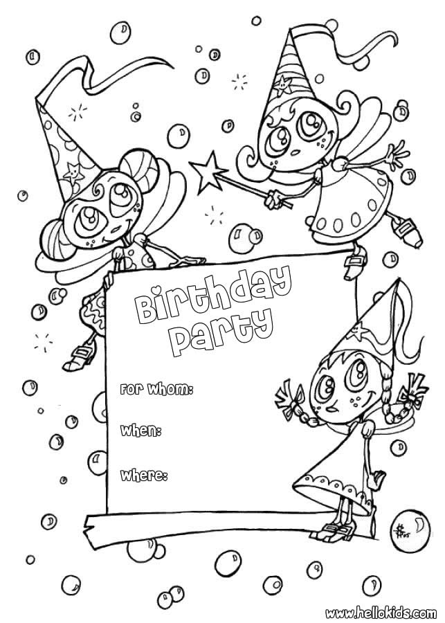 Fairy : Birthday Party Invitation - BIRTHDAY CARDS coloring pages 