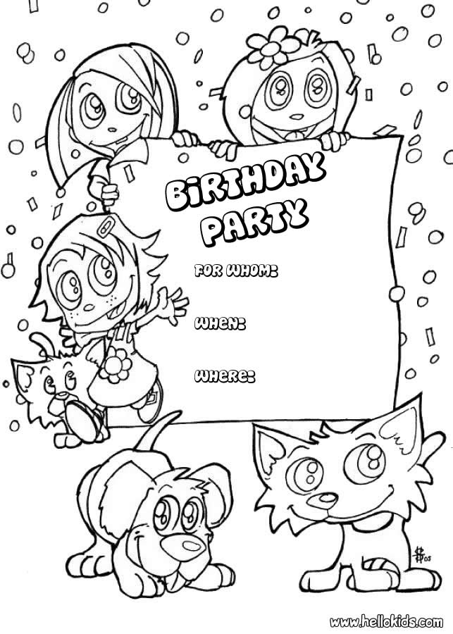 Happy Birthday Cards Coloring Pages. kid-irthday-invitation